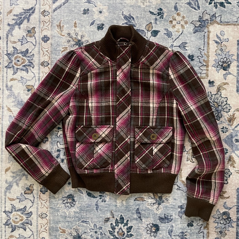 Aeropostale Plaid Wool Blend Bomber Jacket Coat Y2K